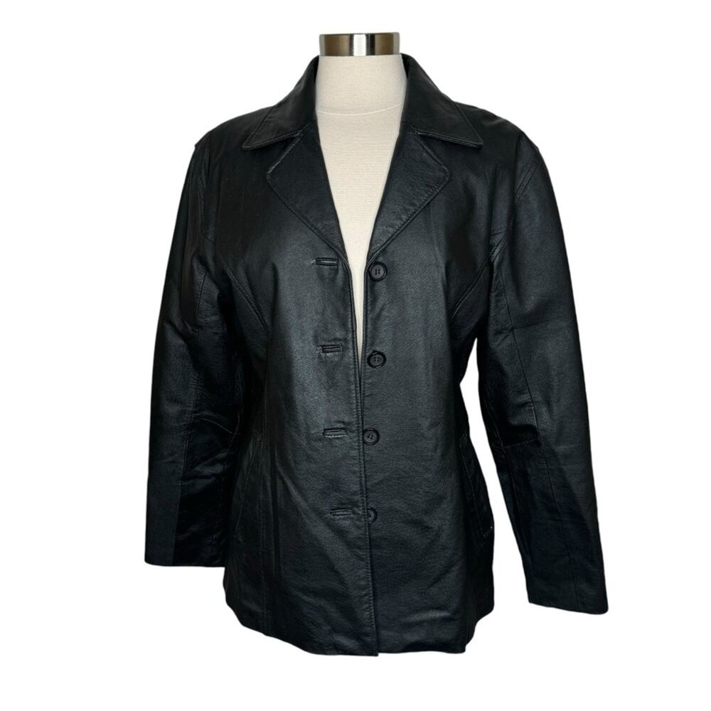 Tuskany Italy New York Leather Button Front Jacket with Shoulder Pads Women's XL